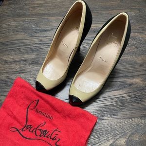 Christian Louboutin Black and Cream Suede Heels